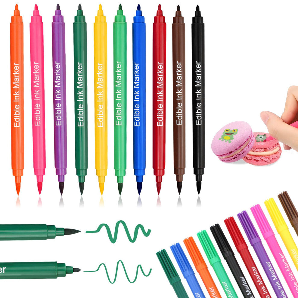 FANWINKJ 10Pcs Food Markers?Food Colouring Pens Edible Markers,Dual-ended Edible Food Pens Icing Pens,Ideal for Cakes, Cookies, Chocolates