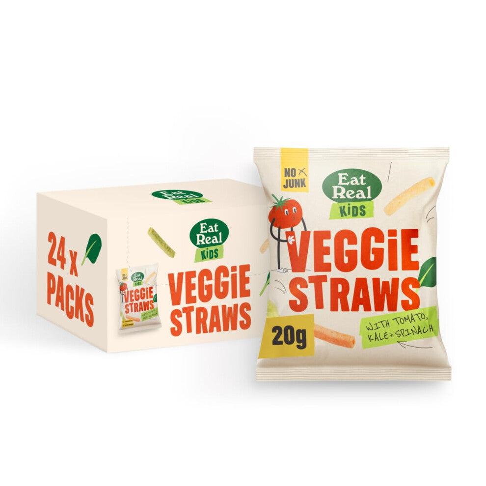 Eat Real, Kids Veggie Straws Multibox, 24 x 20g, Tomato, Spinach and Kale, Healthy Gluten-Free Snack Option, Perfect Addition to All Lunchboxes &