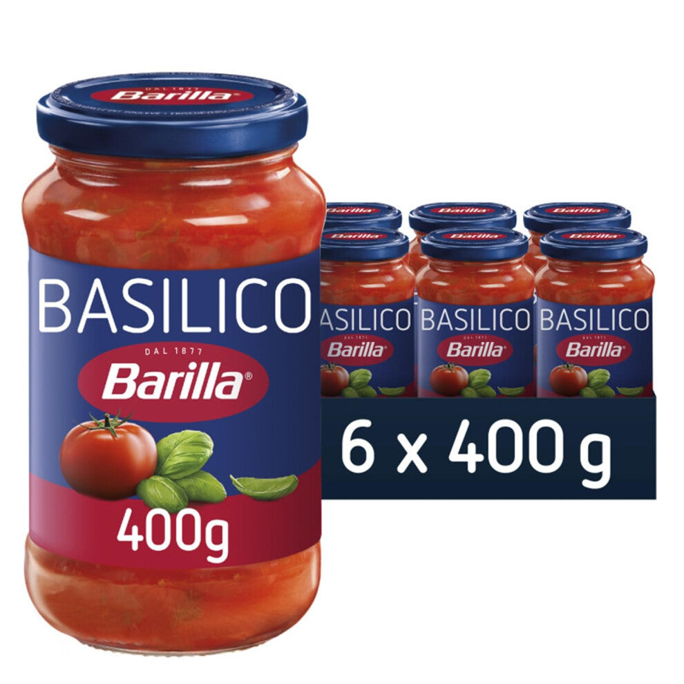 Barilla Red Sauce Basilico, tomato and basil pasta sauce, sun-ripened tomatoes, 100% Italian tomatoes, Pack of 6 x 400g