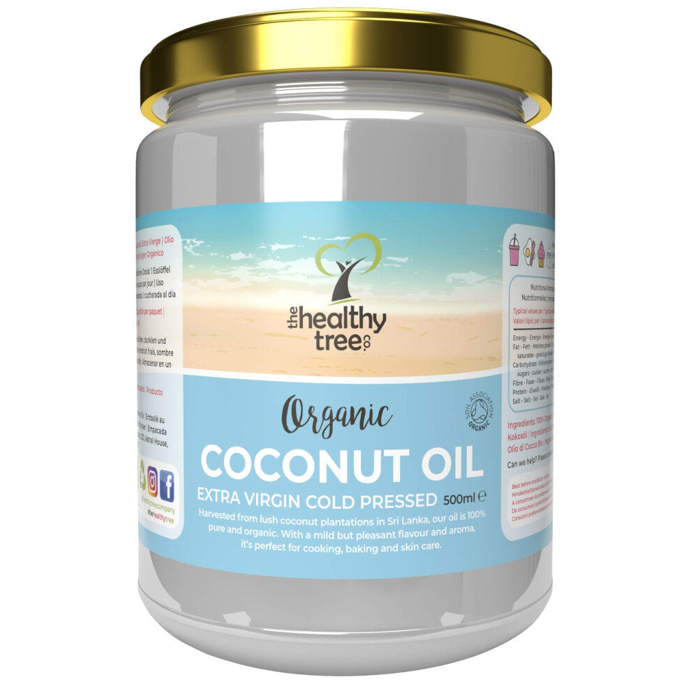 Organic Extra Virgin Coconut Oil by TheHealthyTree Company - for Cooking, Baking, Hair and Skin - Vegan Cold Pressed Raw Organic Coconut Oil (500ml