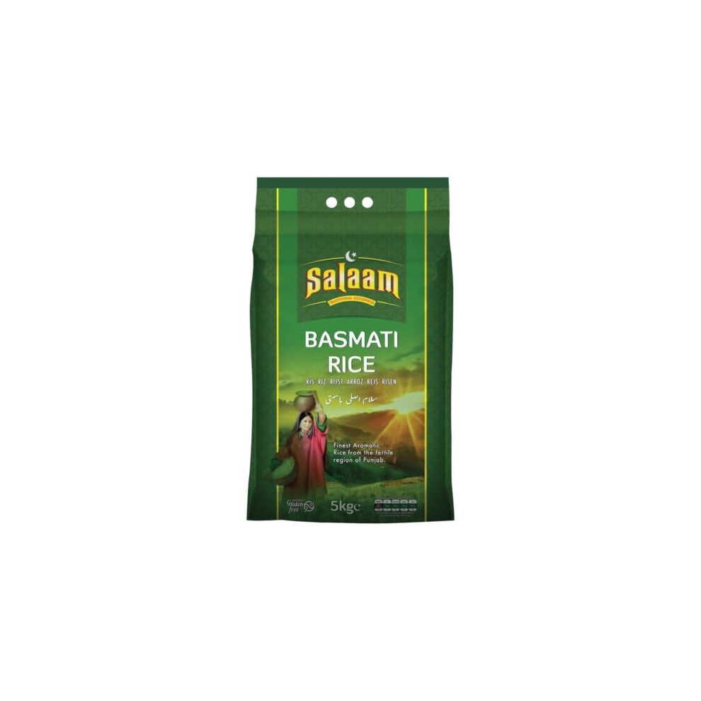 Salaam Premium Basmati Rice 5kg, Aromatic, Long Grain, Aged, Non-Sticky, Ideal for Biryani, Pilaf, and Everyday Meals