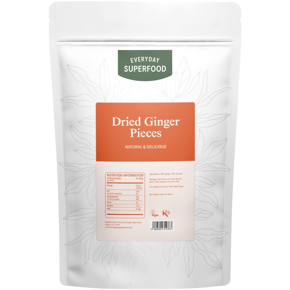 Everyday Superfood Dried Ginger Pieces 350g, No Crystallised Sugar Coating Ginger Chunks, Sweet Hot and Spicy Ginger Root