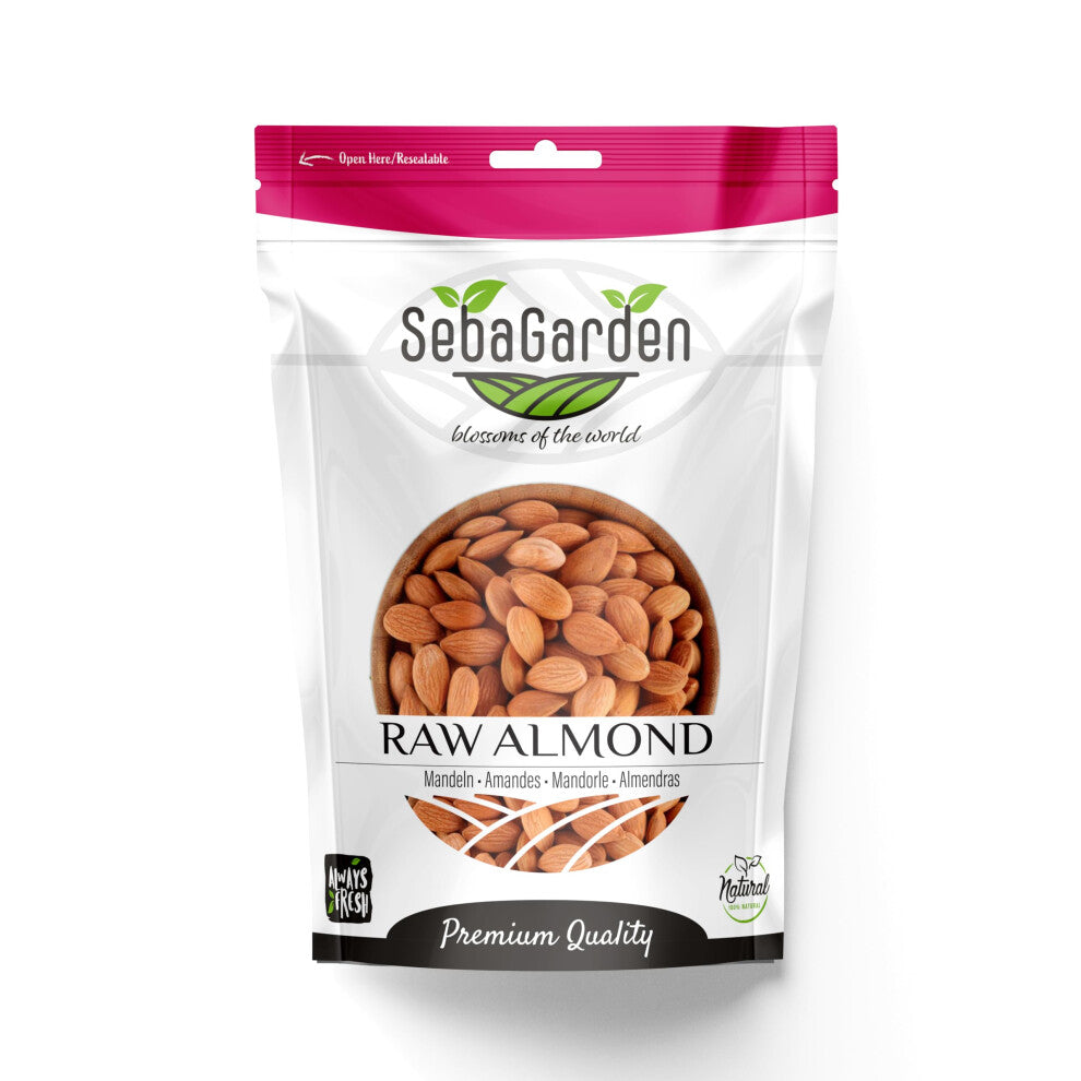 Seba Garden Californian Almonds Raw 1 kg- Whole Natural - Ziplock Bags