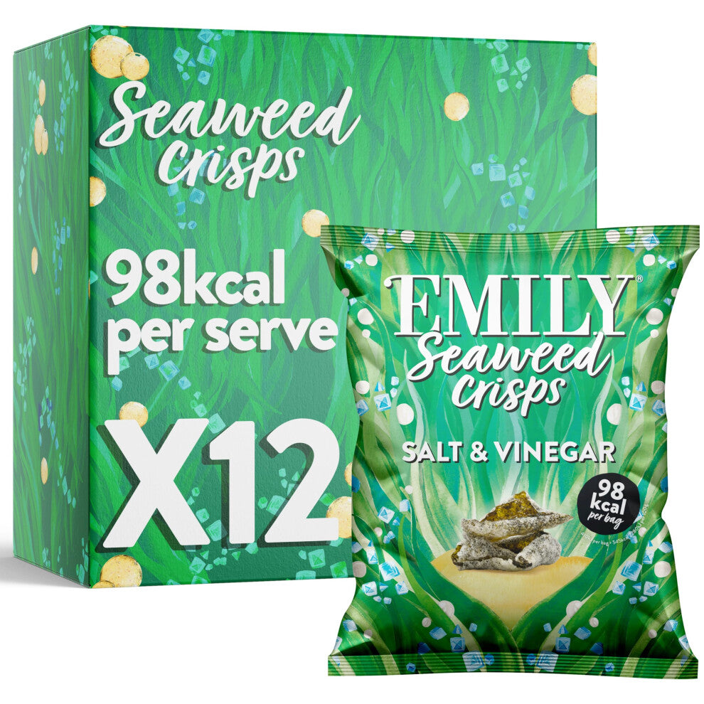 Abakus Seaweed Crisps - Salt & Vinegar 12 x 18g, Seaweed Snack, Nori Snack, Vegan, Gluten-Free, Healthy Snack, Source of Iodine