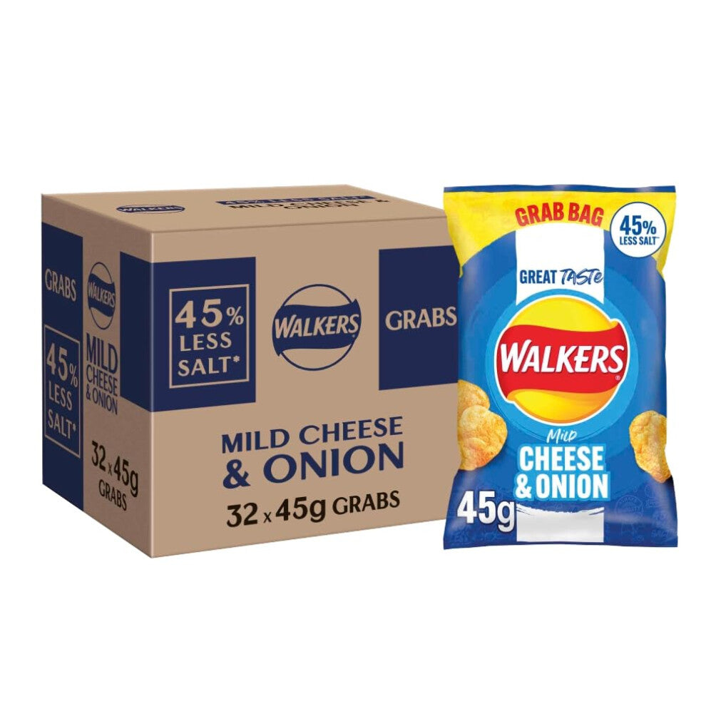 Walkers Less Salt Mild Cheese & Onion Crisps 32 x 45g