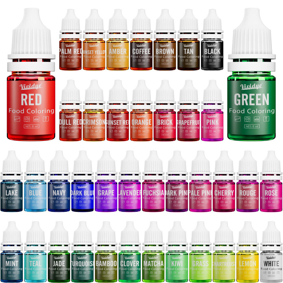 Food Colouring Set - 40 Vivid Colours Food Colouring Set for Baking, Cake Decorating, Icing, Cookie, Fondant and Macaron - Liquid Tasteless Food