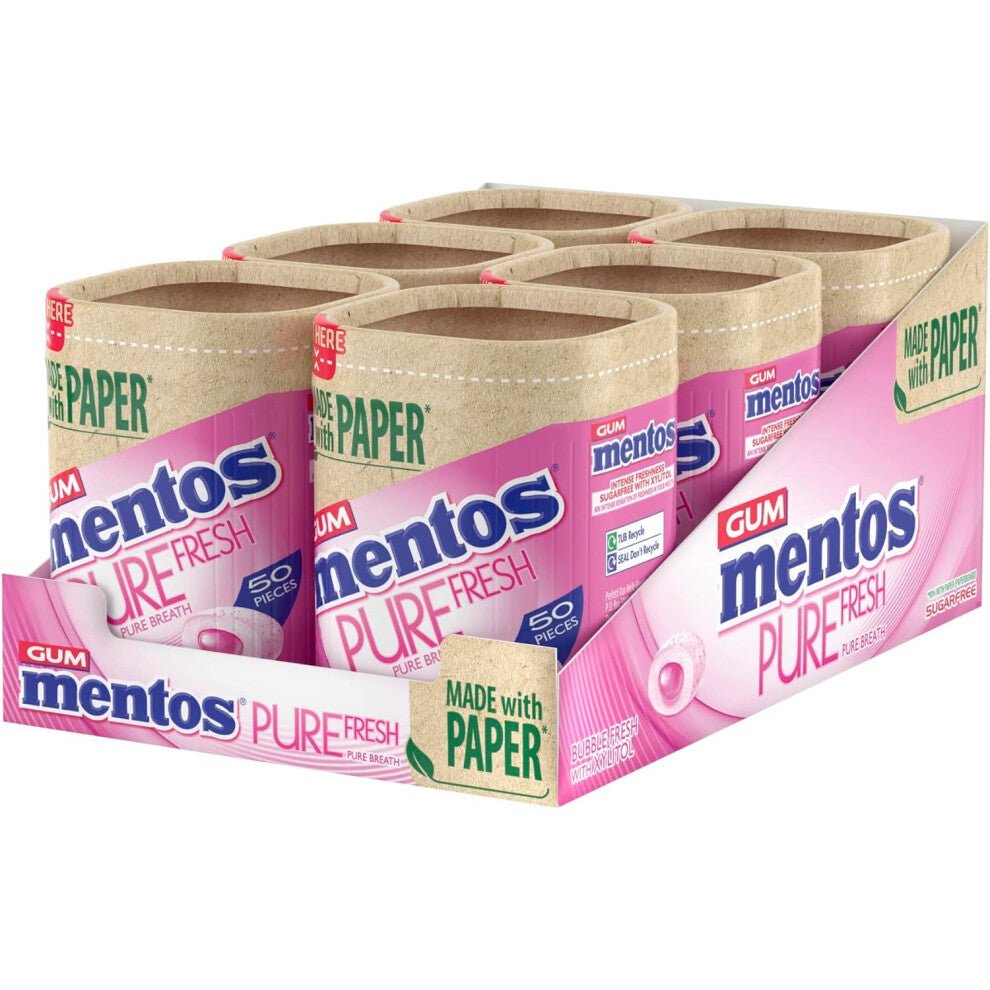 Mentos Pure Fresh Bubble Fresh Flavour, Sugar Free Chewing Gum With Xylitol, Suitable for Vegetarians - 6 x 50 Pieces