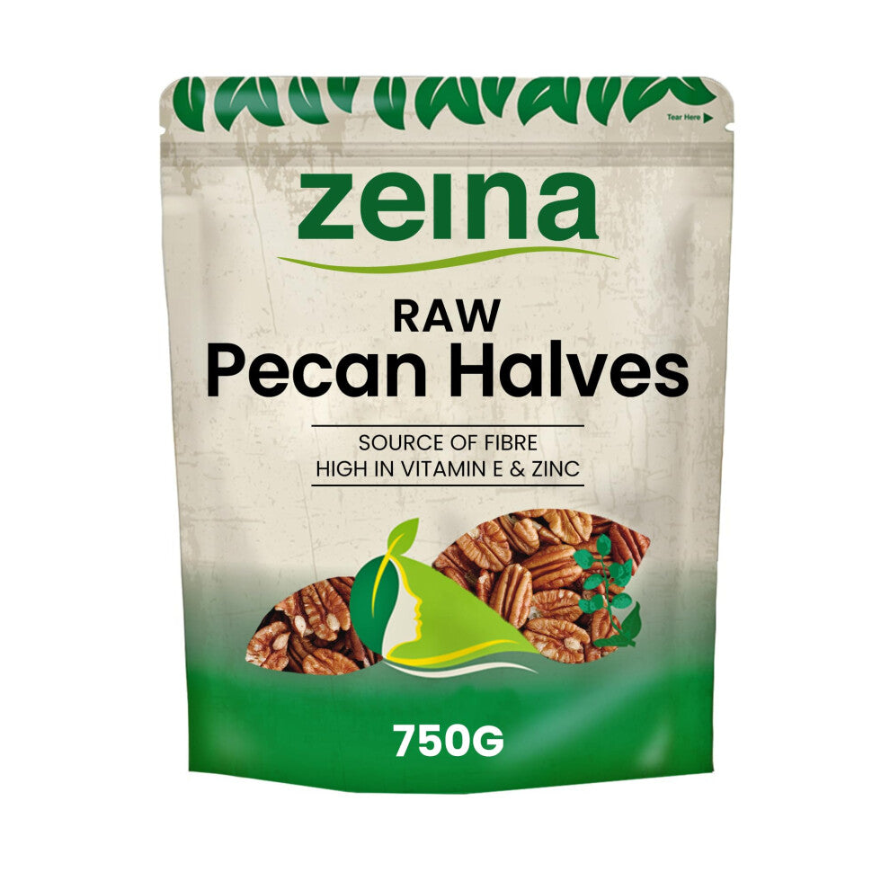 Zeina Raw Pecan Nut Halves Ideal for Healthy Snacks and Baking in Resealable Zip pack (750g) - Source of Fibre, High in Vitamins and Minerals,