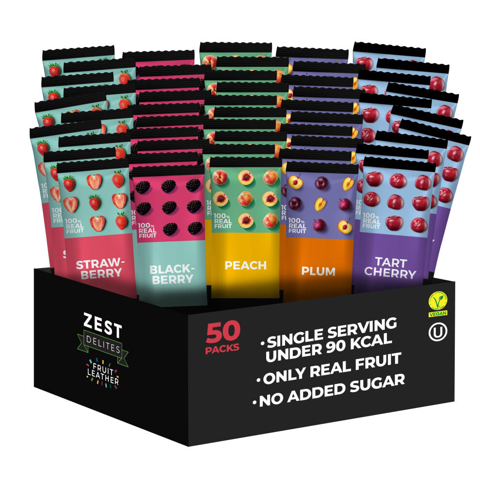 Fruit Snacks by Zest Delites, Dried Fruit Leather Bars, Healthy Snacks for Adults, Vegan, Healthy Sweets, Apple-Based Blackberry, Strawberry, Peach,