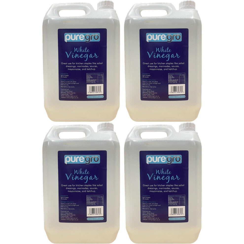Puregro White Vinegar, 5 Litres (Pack of 4)