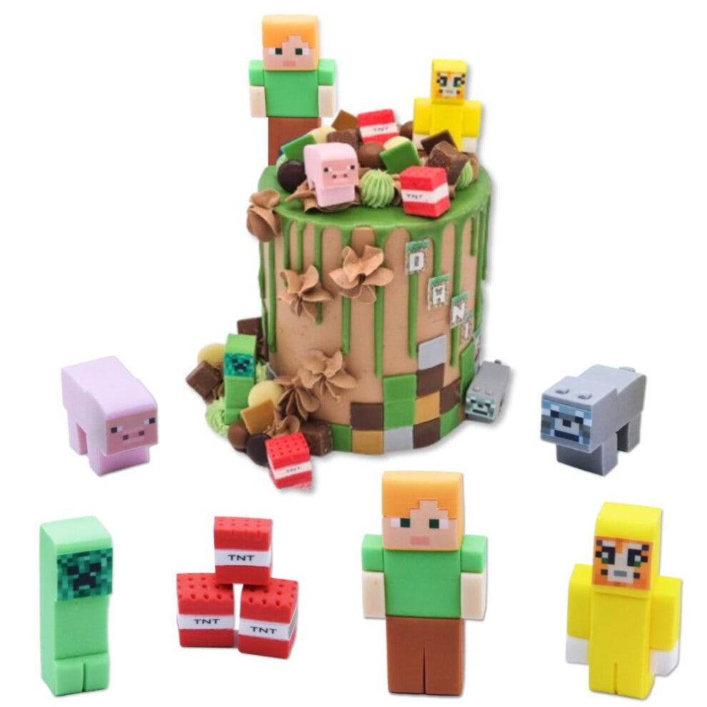 SugArt Game Party Cake Toppers - Set of Edible Decorations - Perfect for Gaming-Themed Birthdays! - Kids Handmade Icing Fondant Video Characters -