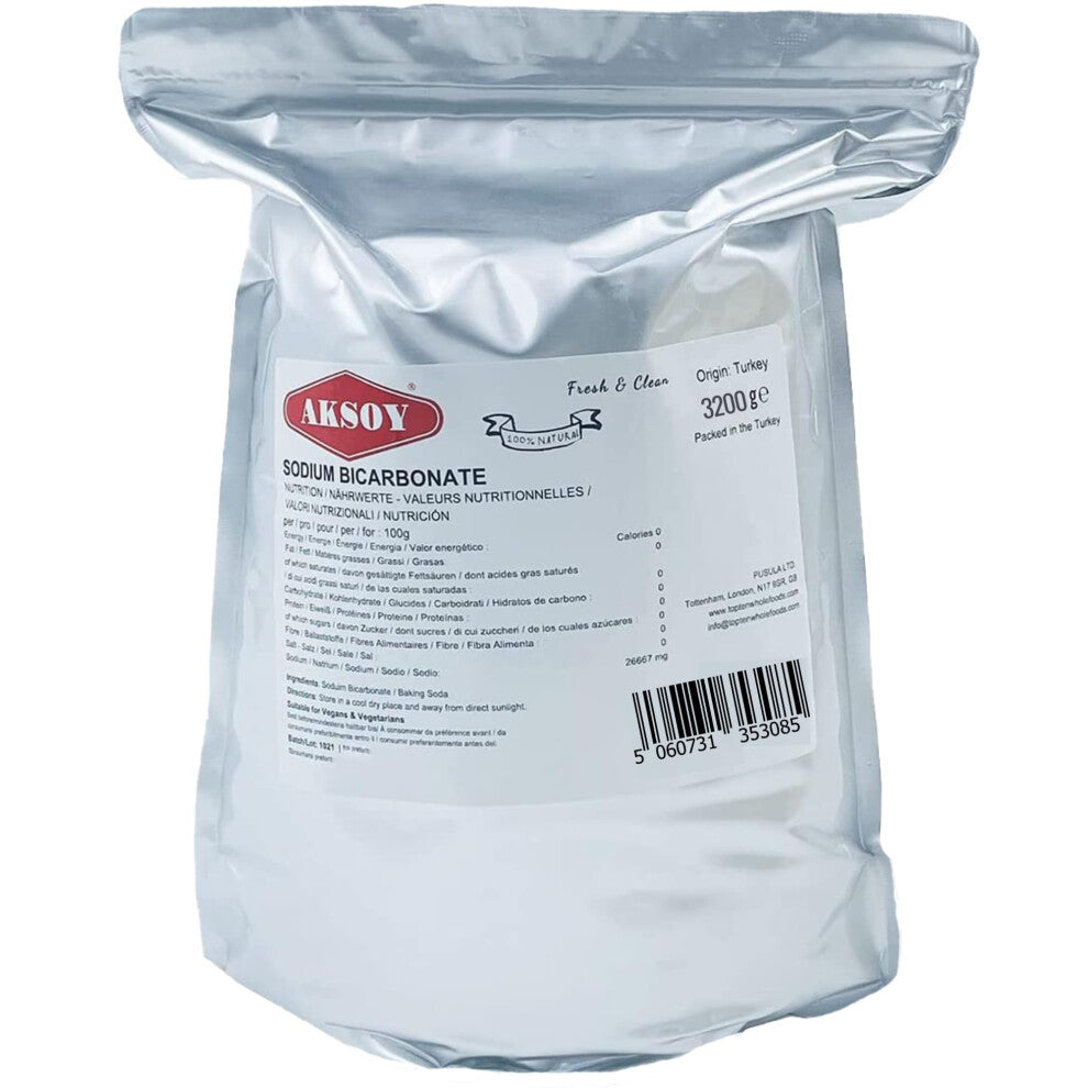 Aksoy Baking Soda 3.2KG | Pure Sodium Bicarbonate Powder with Highest Purity, Food Grade, Multi-Purpose Use for Cooking, Baking, Cleaning, Odor