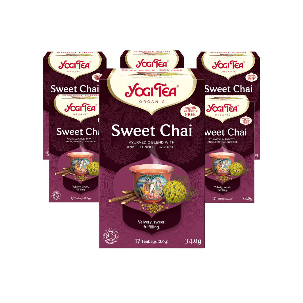 Yogi Tea, Sweet Chai, Organic Herbal Tea, Naturally Caffeine Free, Blend of Anise, Fennel and Liquorice, 6 Packs x 17 Tea Bags (102 Teabags Total)