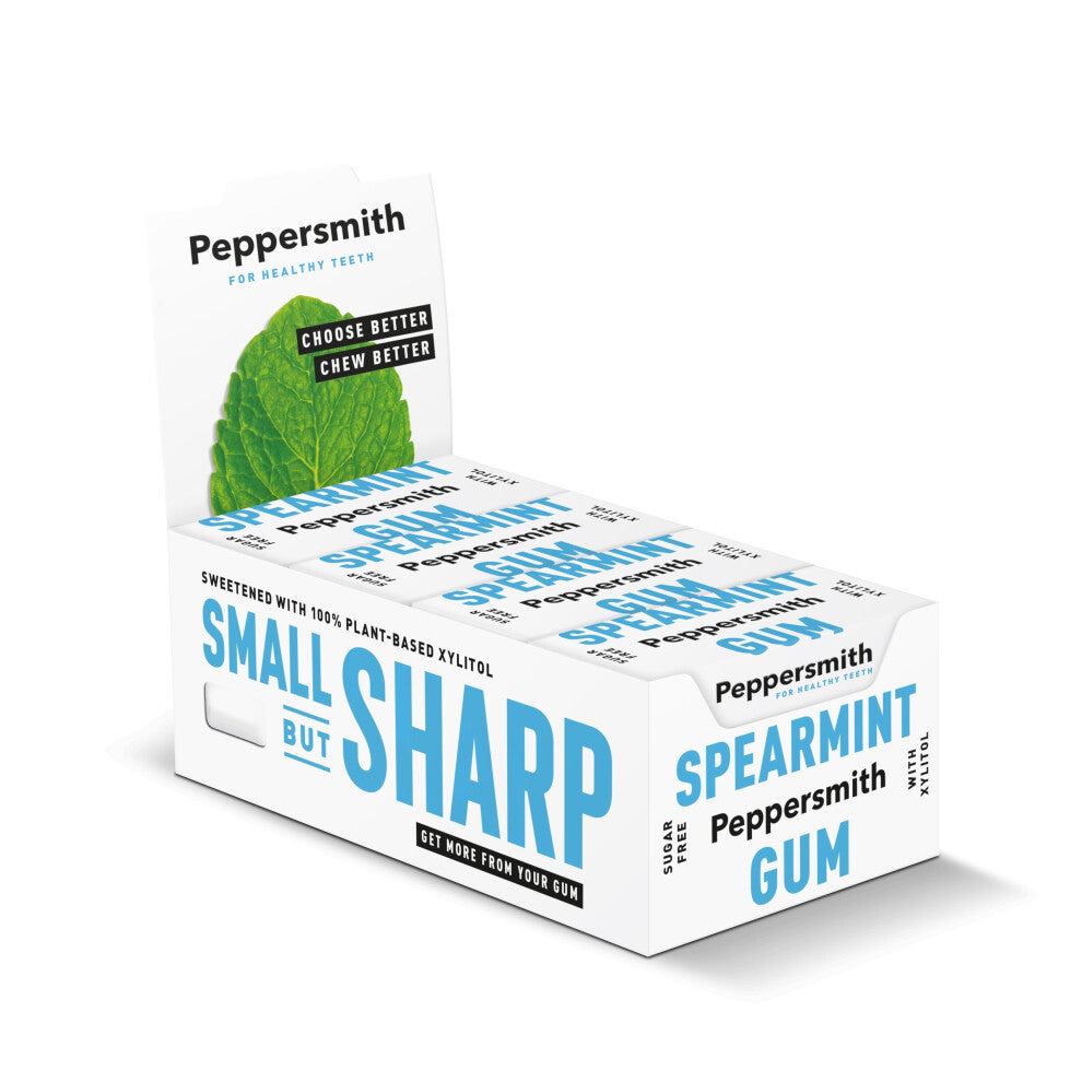Peppersmith - Spearmint Chewing Gum - Xylitol Gum - Sugar Free Gum - 100% Plant Based Xylitol - Breath Freshener - Benefits Oral Health - Pocket Pack