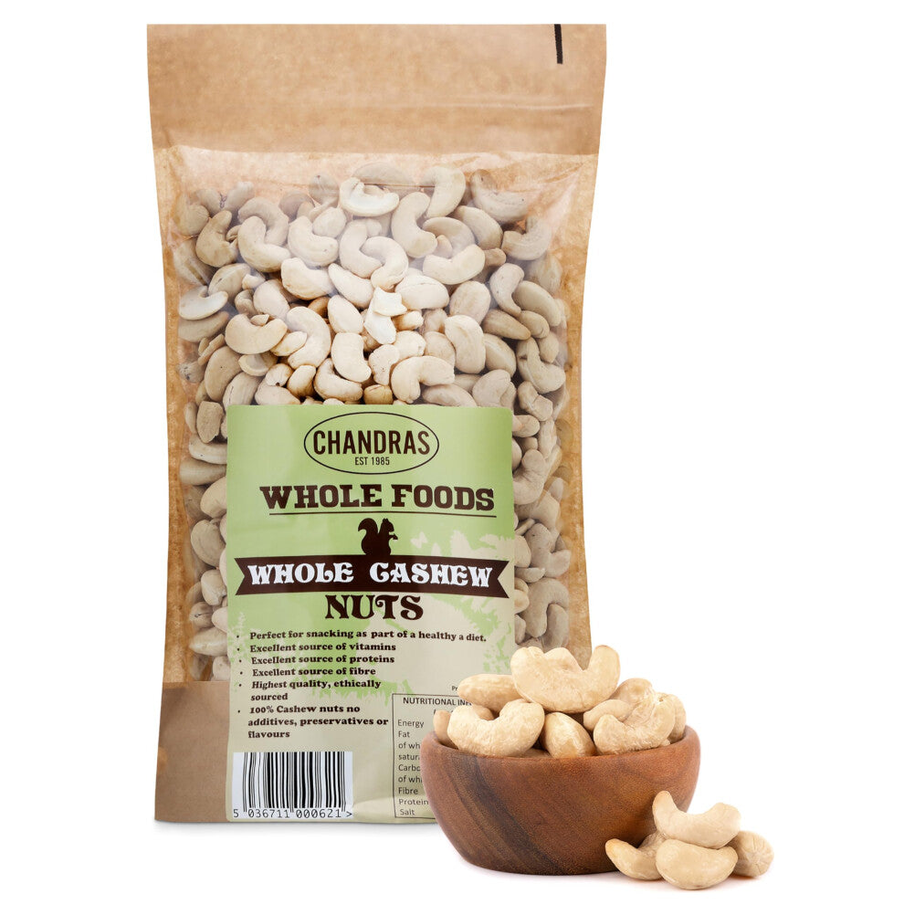 Chandra Whole Foods ?Whole Cashew Nuts 1KG -Low-GI Quality Raw Deshelled Cashew Nuts for Snacking, Curries, Smoothies, Baking, Cooking & Gravies -