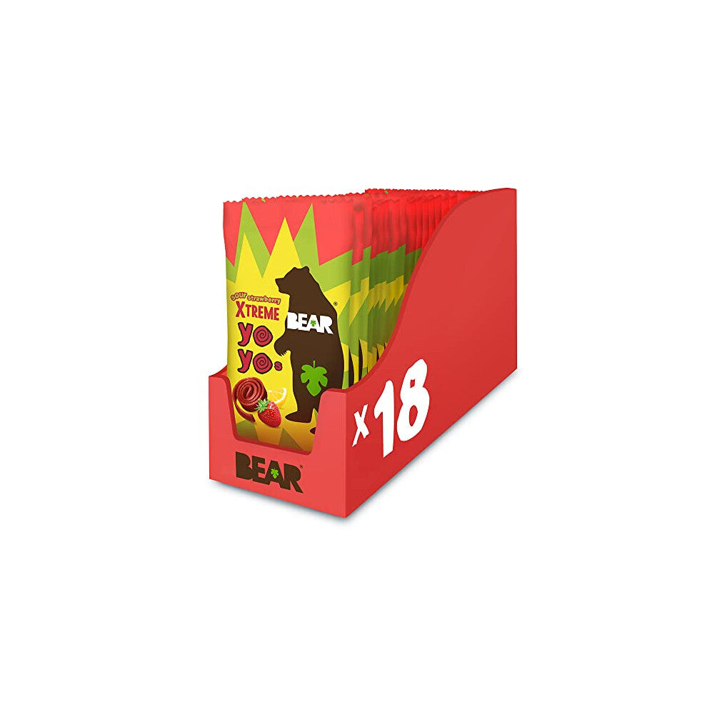 BEAR Super Sour Strawberry & Apple Yoyos - Dried Fruit Rolls - Healthy - Vegan - 20g (18 packs)