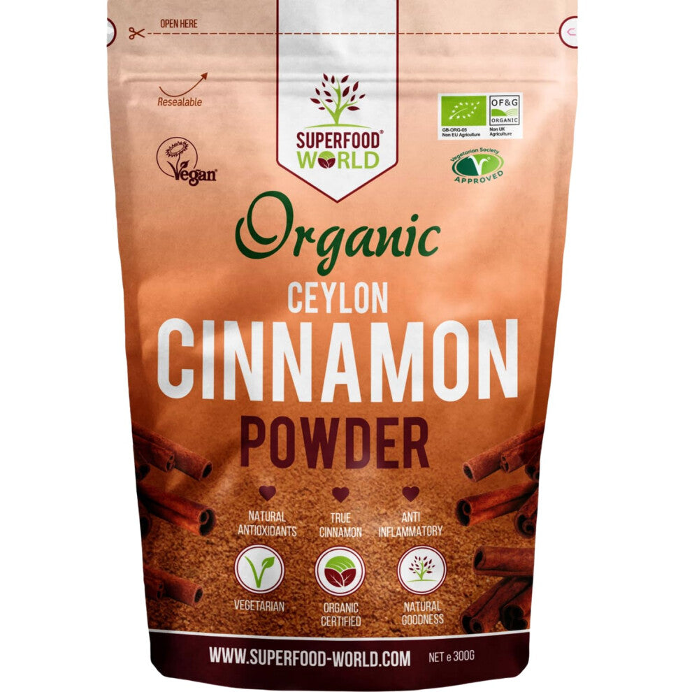 Organic Ceylon Cinnamon Powder 300g - Premium Quality True Organic Certified Ceylon Cinnamon - Powerful Natural Superfood Spice Ideal Powdered