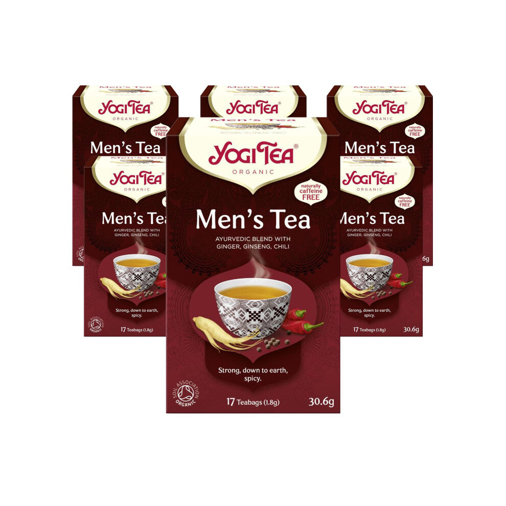 Yogi Tea, Men's Tea, Organic Spice and Herbal Tea, Caffeine Free, Blend of Ginger, Ginseng and Chili, 6 Packs x 17 Tea Bags (102 Teabags Total)