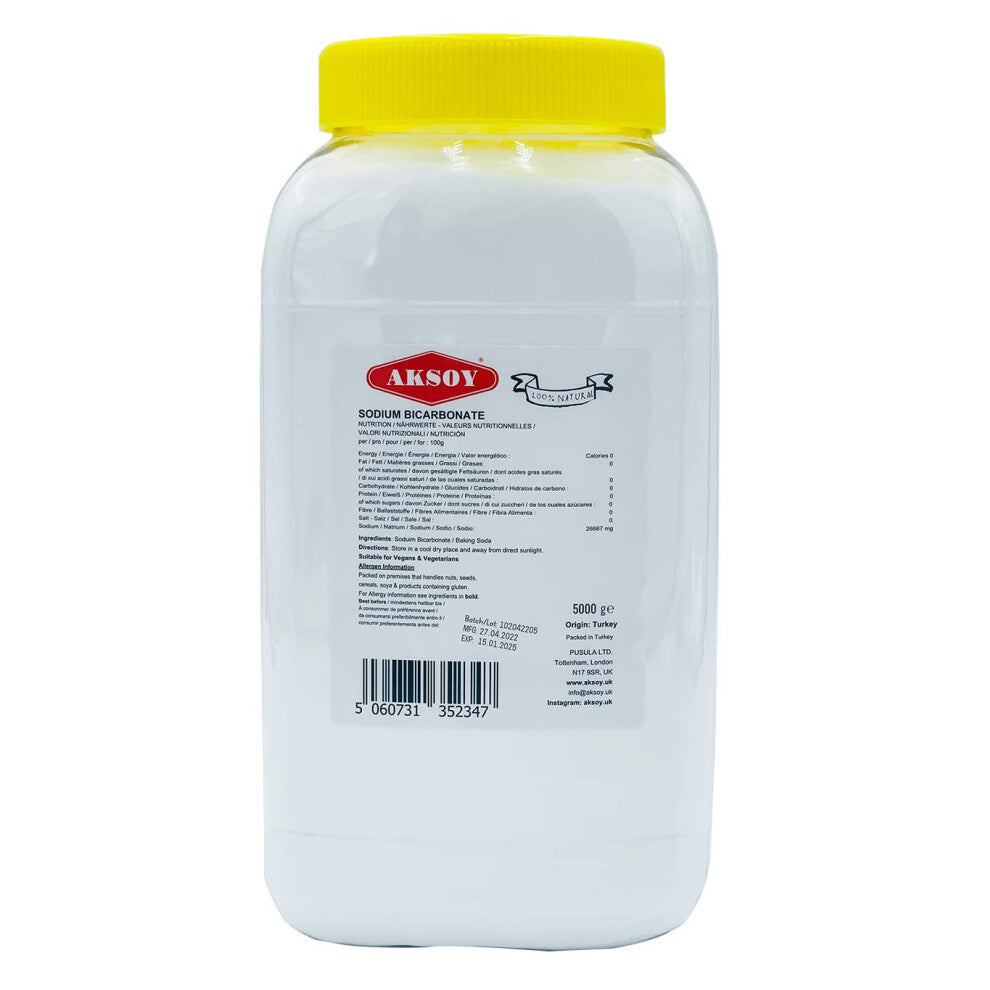 Aksoy Baking Soda 5KG | Pure Sodium Bicarbonate Powder with Highest Purity, Food Grade, Multi-Purpose Use for Cooking, Baking, Cleaning, Odor Removal,