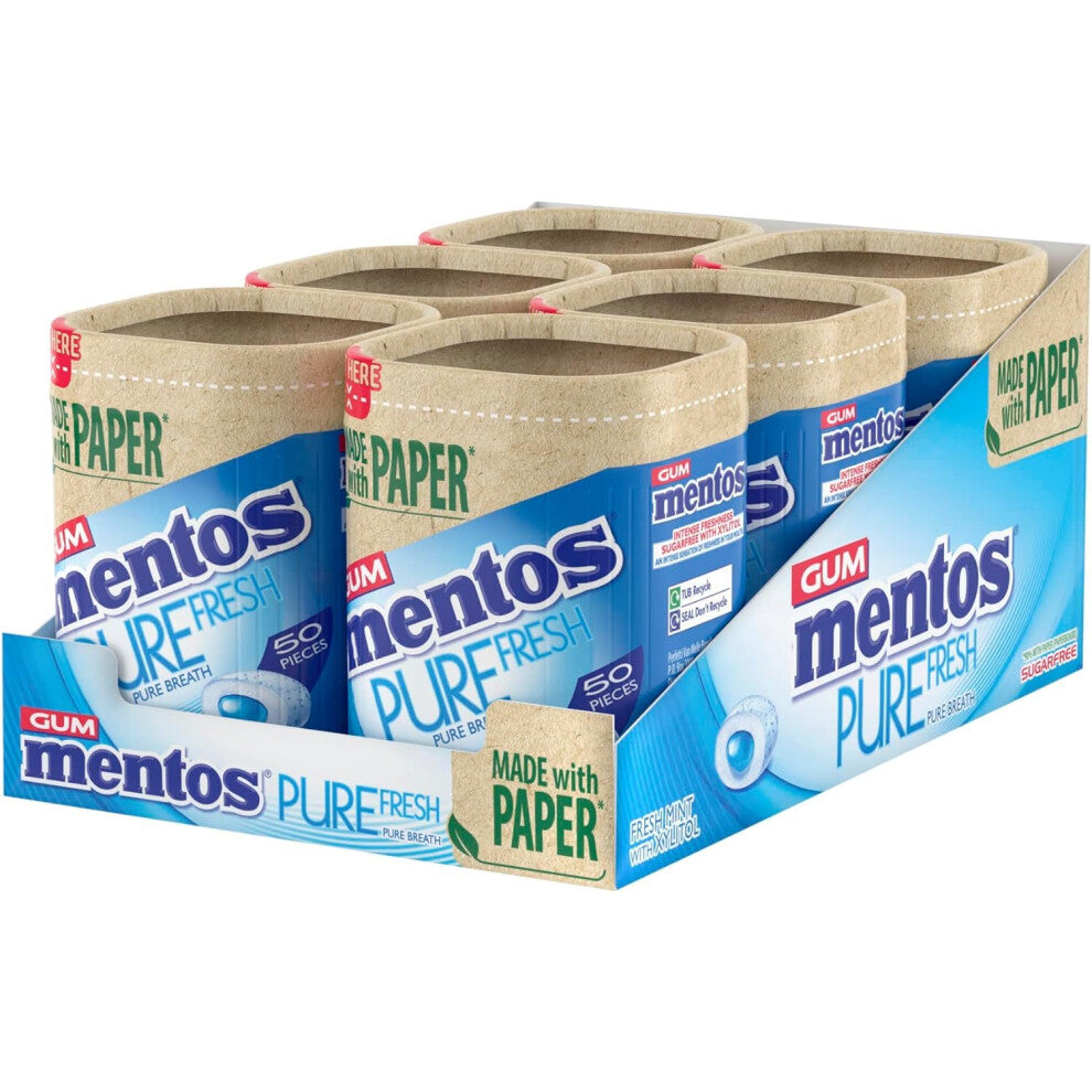 Mentos Pure Fresh Freshmint Flavour, Sugar Free Chewing Gum With Xylitol, Suitable for Vegetarians - 6 x 50 Pieces