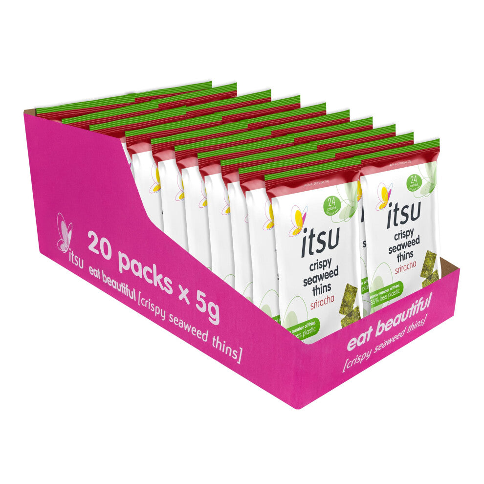 itsu Sriracha Flavour Seaweed Thins | Crispy Seaweed Thins | NEW 20 Pack (20 x 5g packs) | Vegan, Low Calorie, Healthy Snack