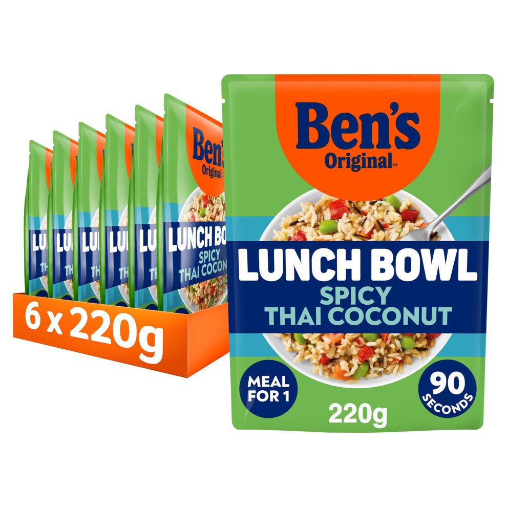 Ben's Original Lunch Bowl Spicy Thai Coconut Grains and Rice Pouch, Bulk Multipack 6 x 220g