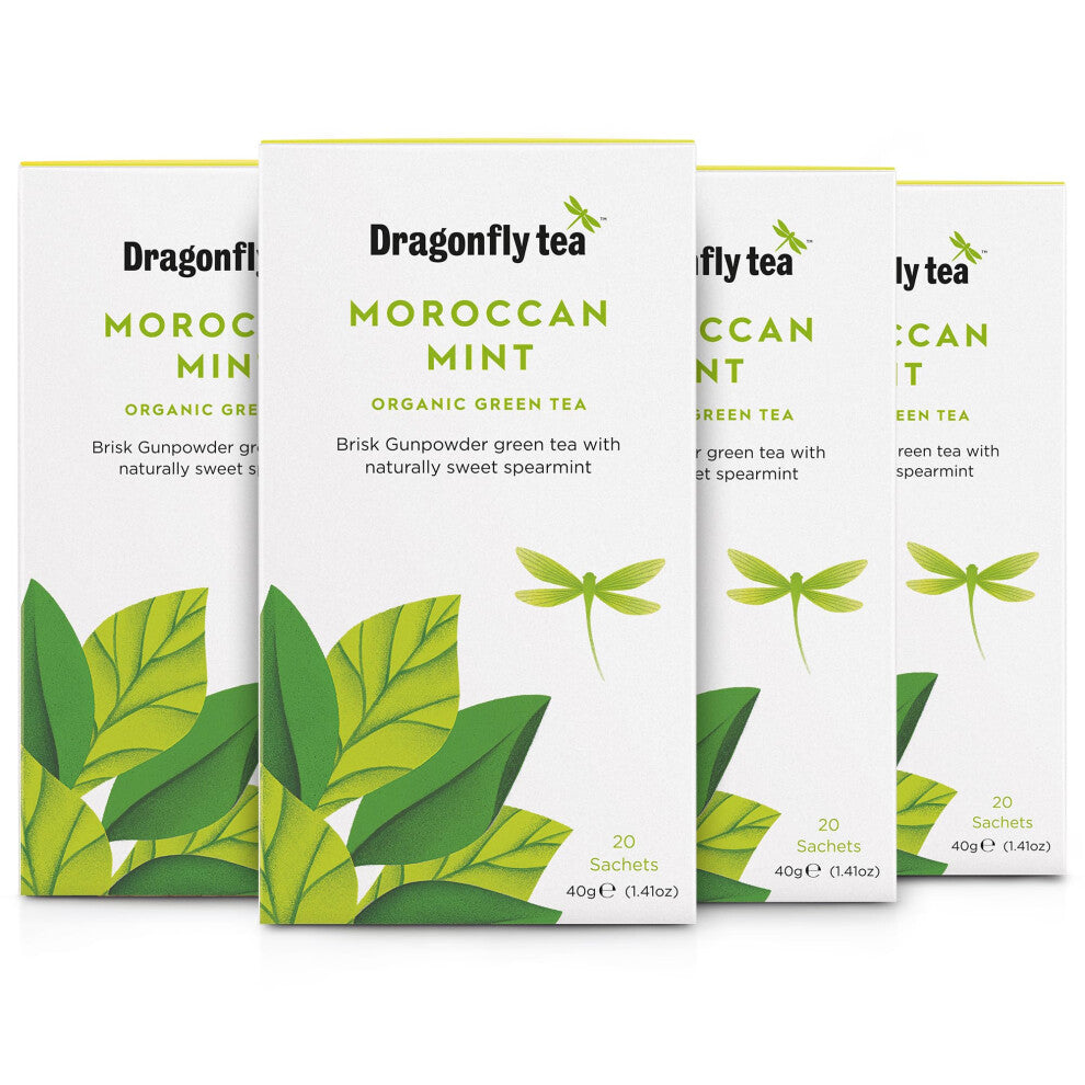 Dragonfly Moroccan Mint Tea | Pack of 4 x 20 Organic Tea Bags (80 Teabags) | Mint Tea Bags | Green Tea Bag | Reviving & Sweet | Compostable Tea Bags