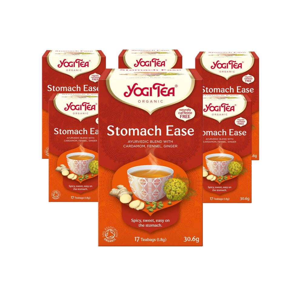 Yogi Tea, Stomach Ease, Organic Herbal Tea, Naturally Caffeine Free, Blend of Cardamom, Fennel and Ginger, 6 Packs x 17 Tea Bags (102 Teabags Total)