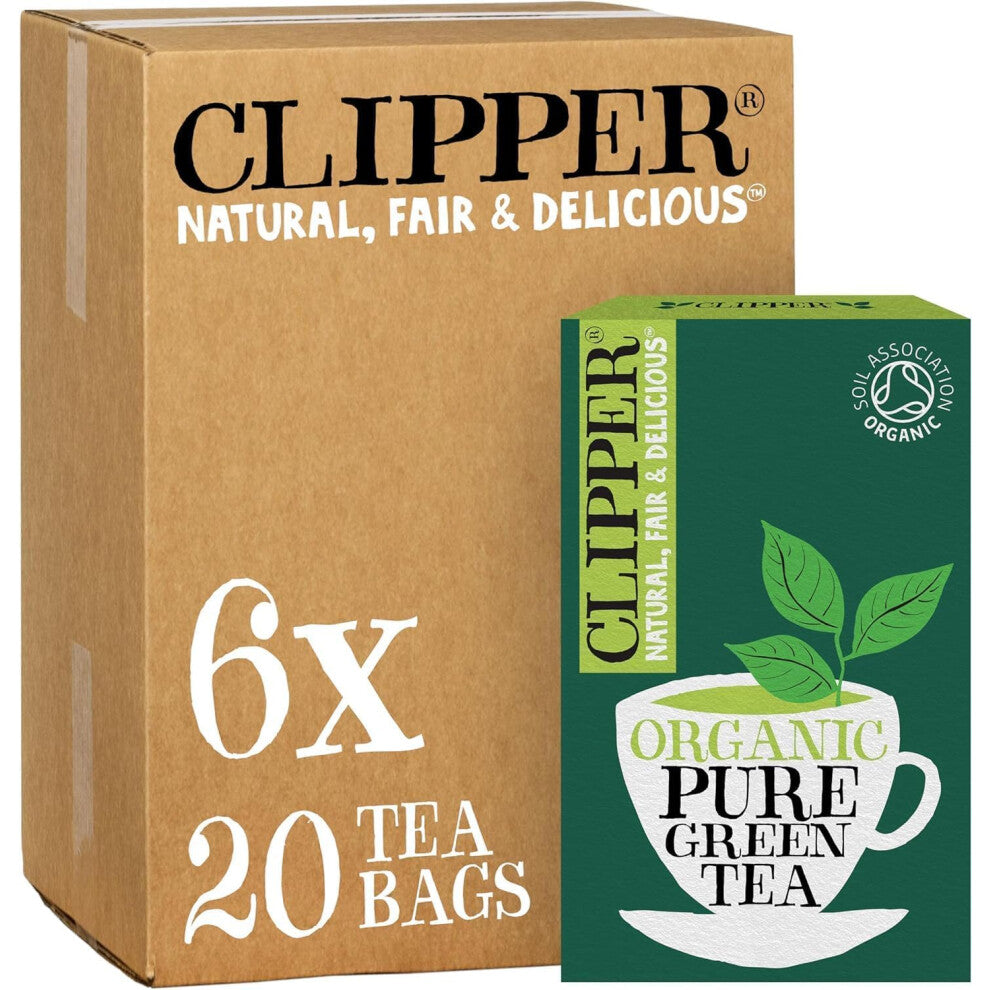 Clipper Organic Pure Green Tea Bags | 120 Teabags (6 x Boxes of 20) | Bulk Buy for Office, Home & Catering | Eco-Conscious, Fair Trade Tea | Natural