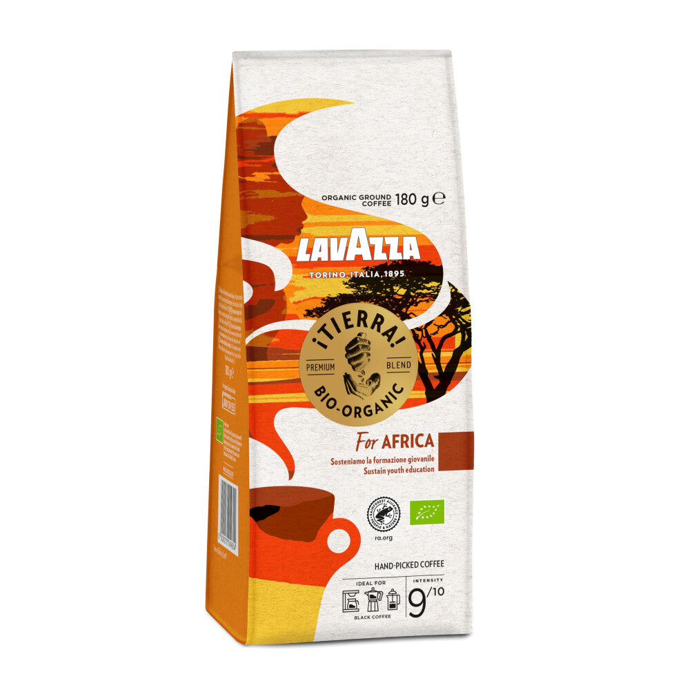 Lavazza, Tierra For Africa, Ground Coffee, 6 Packs of 180g, Ideal for Filtered Coffee, Full-bodied Taste, Intensity 9-10, Chocolate & Dried Fruit
