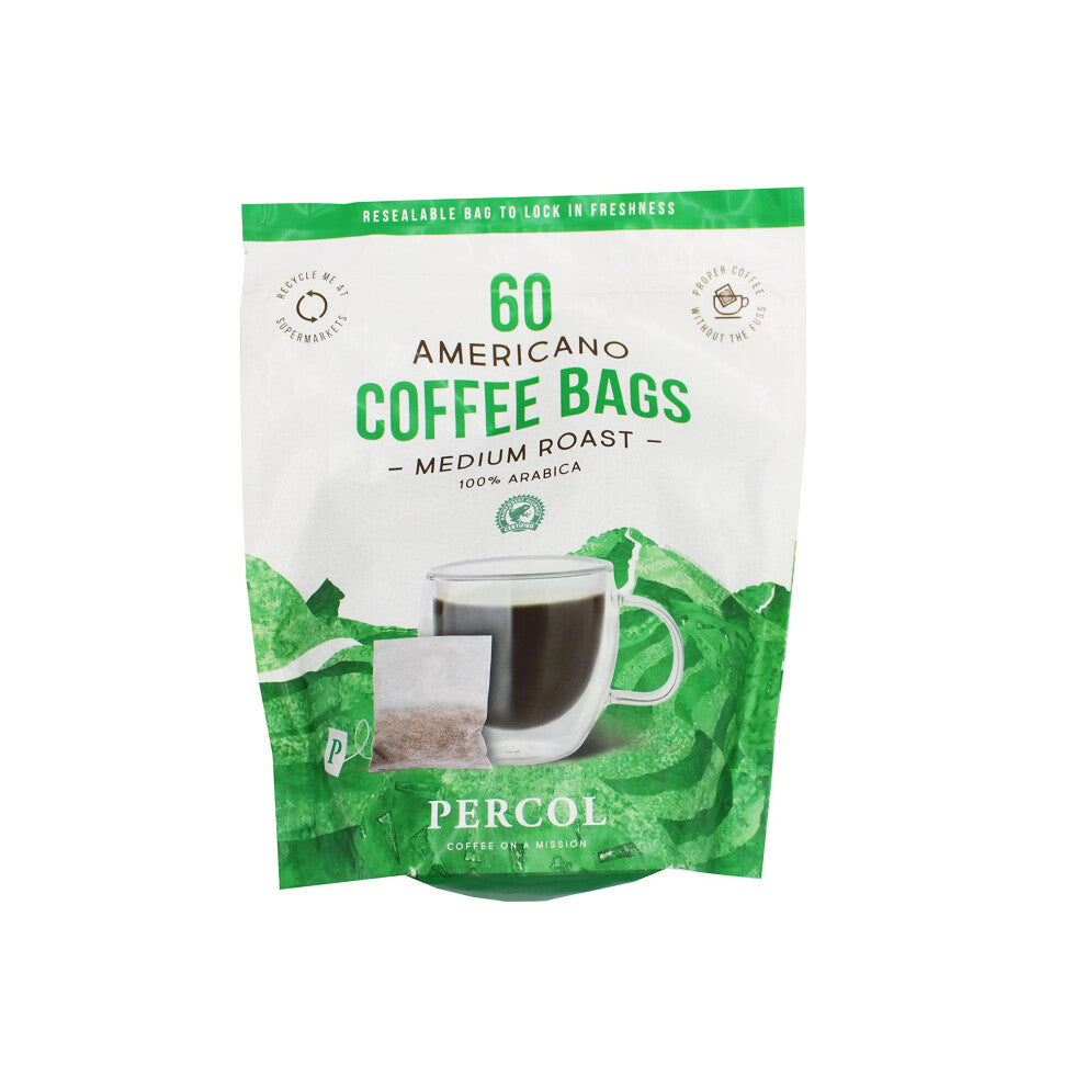 Percol Americano Medium Roast Coffee 100% Arabica Ready To Drink Bags - 60 x 8g