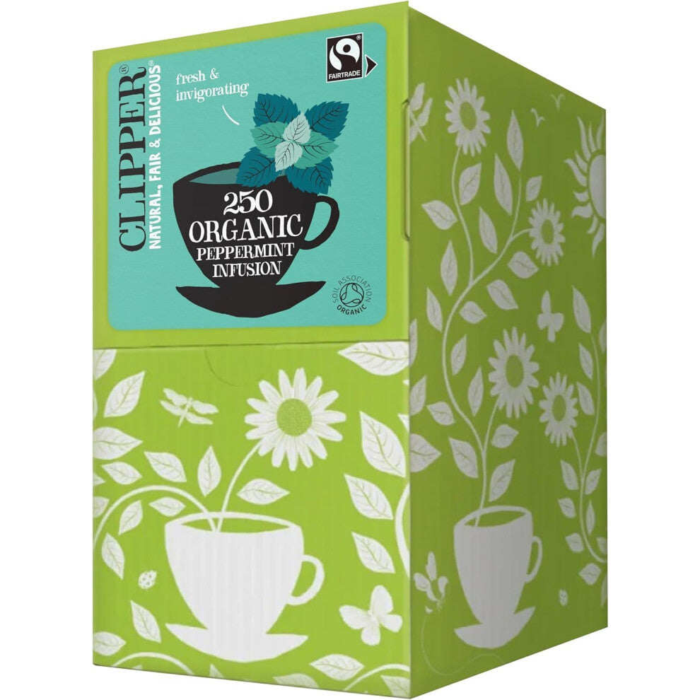 Clipper Organic Peppermint Tea Bags | 250 Individually Wrapped Infusion Teabag Sachets | Bulk Buy for Home & Catering | Caffeine-Free Fairtrade Herbal