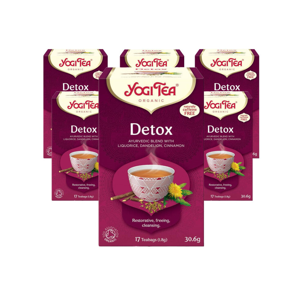 Yogi Tea, Detox Dandelion Burdock Root, Organic Herbal Tea, Naturally Caffeine Free, Blend of Liquorice, Dandelion and Cinnamon, 6 Packs x 17 Tea Bags