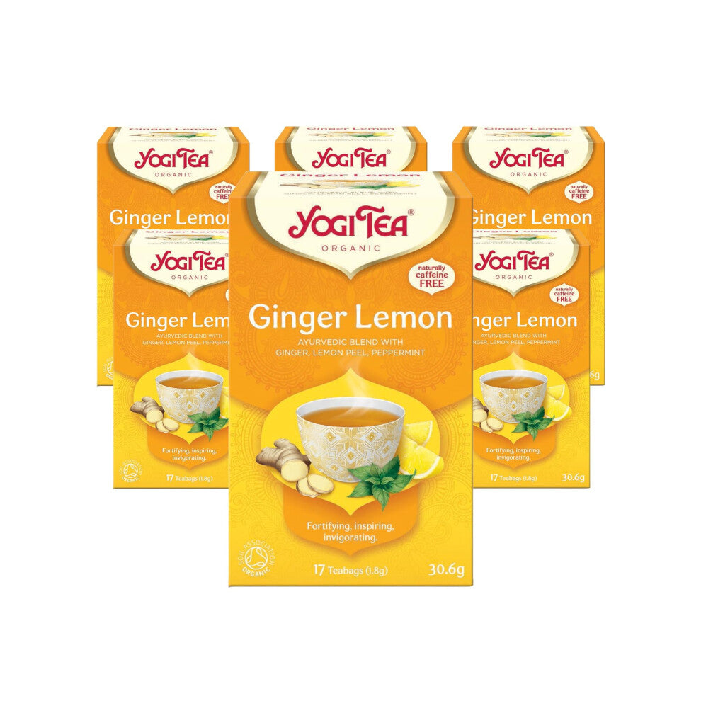 Yogi Tea, Ginger Lemon, Organic Spice and Herbal Tea, Caffeine Free, Blend Ginger, Lemon Peel and Peppermint, 6 Packs x 17 Tea Bags (102 Teabags