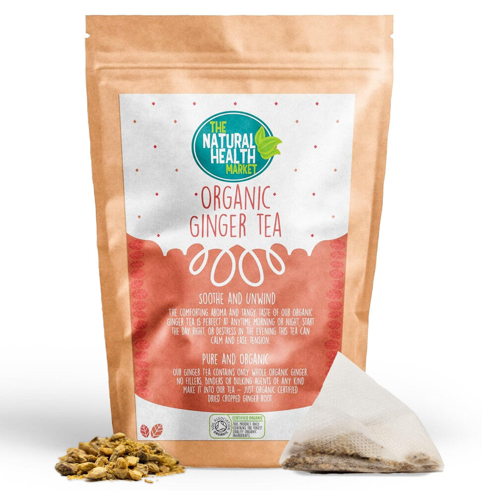 The Natural Health Market, Organic Ginger Tea Bags - 100 Count | Digestive Support & Metabolism Boost | Made in Britain | Climate Pledge Friendly |