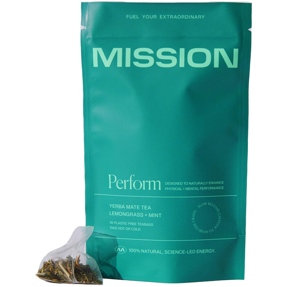 MISSION - Perform Tea - Yerba Mate Tea with Lemongrass & Mint - Sustained Energy & Performance - 30 Pyramid Tea Bags