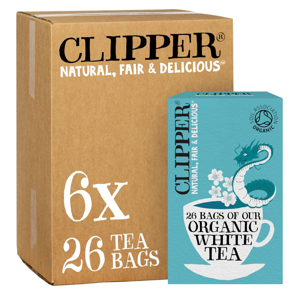 Clipper Organic White Tea Bags | 156 Bags of White Tea from China (6 x Boxes of 26) | Bulk Buy for Home & Catering | Herbal Tea Bags | Natural,