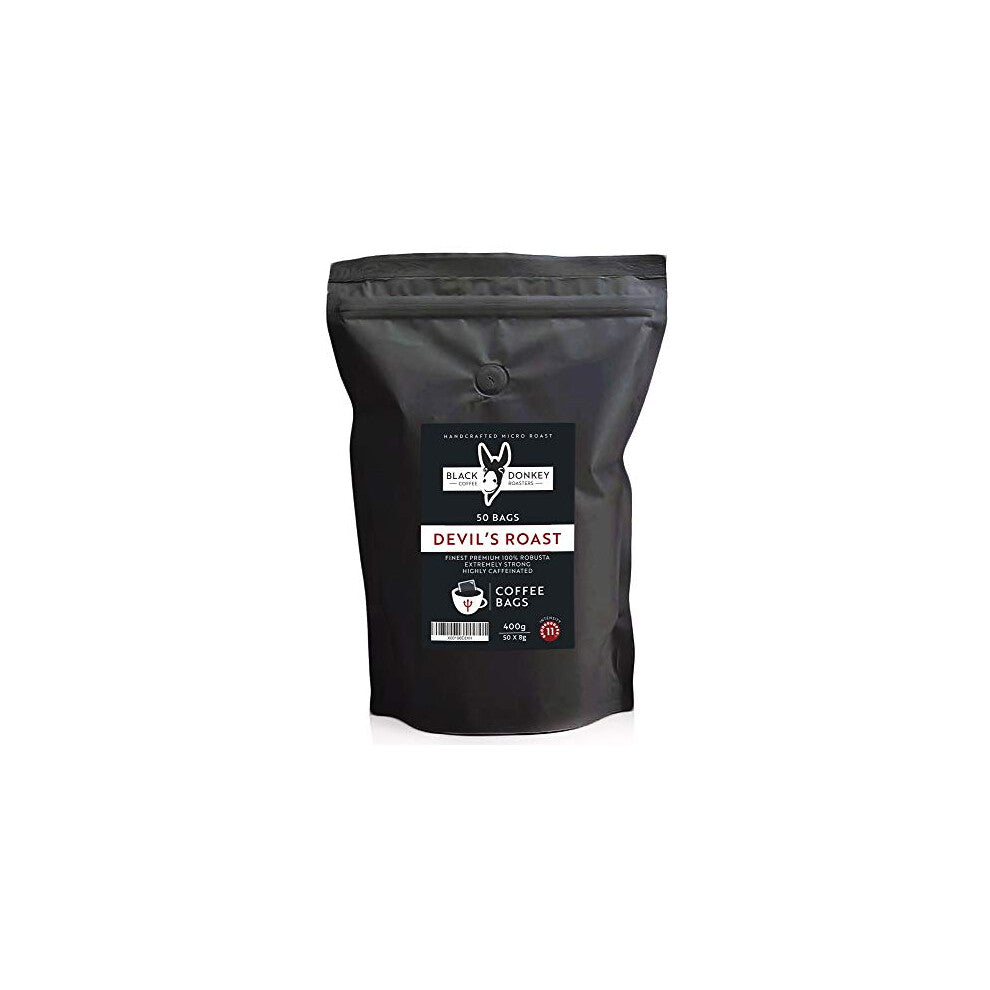 Devil's Roast | Extra-Strong Highly Caffeinated Bold Coffee | 50 Coffee Bags | Premium Robusta by Black Donkey Coffee Roasters