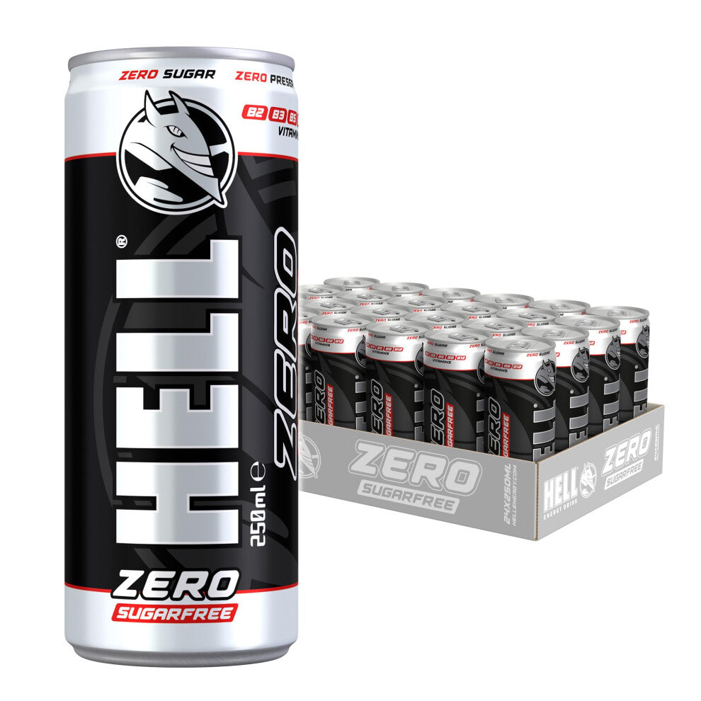 HELL Energy Drink Zero | Sugar-Free | 24 x 250ml Cans Multipack | 32mg-100ml Caffeine | Contains Vitamins B2 B3 B5 B6 B12 | Preservative Free | Vegan