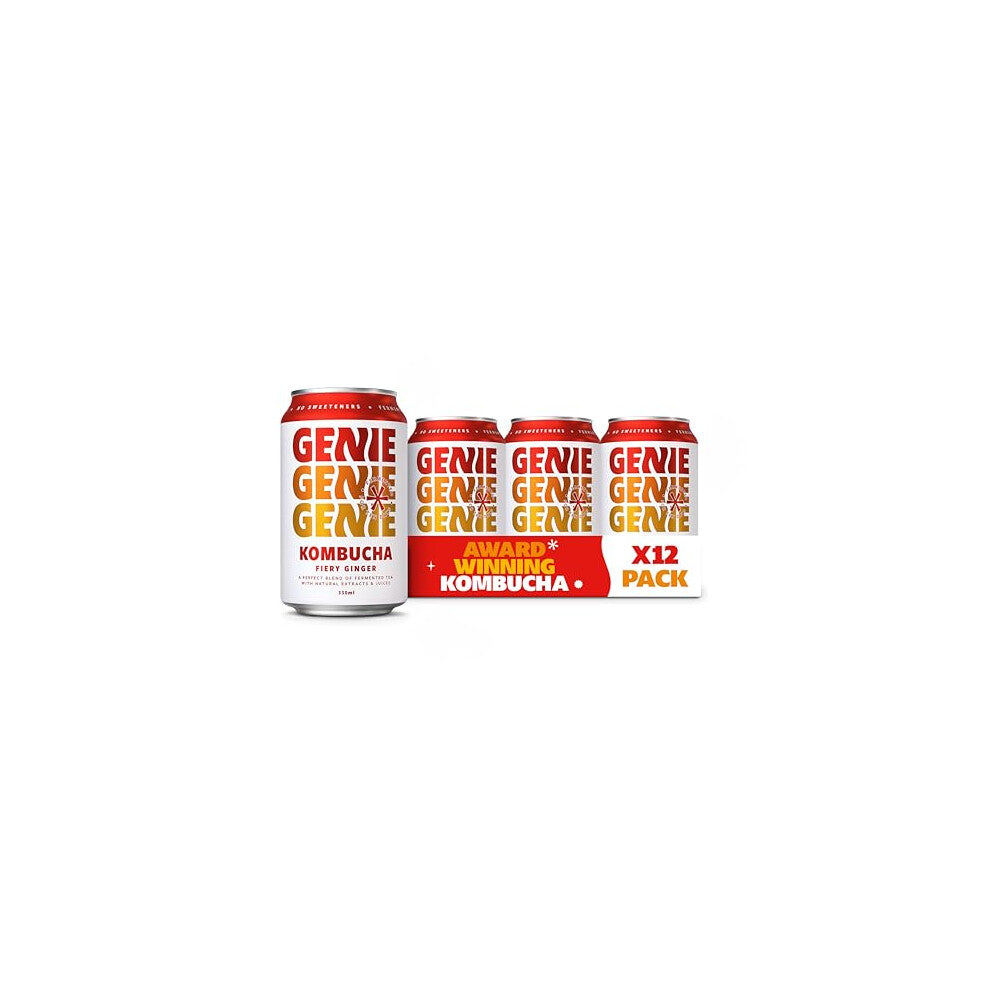 GENIE LIVING DRINKS - Fiery Ginger Kombucha - Delicious Adult Soft Drinks, Fermented 10 Days for Gut Health, 100% Vegan, No Sweeteners, No Nasties,