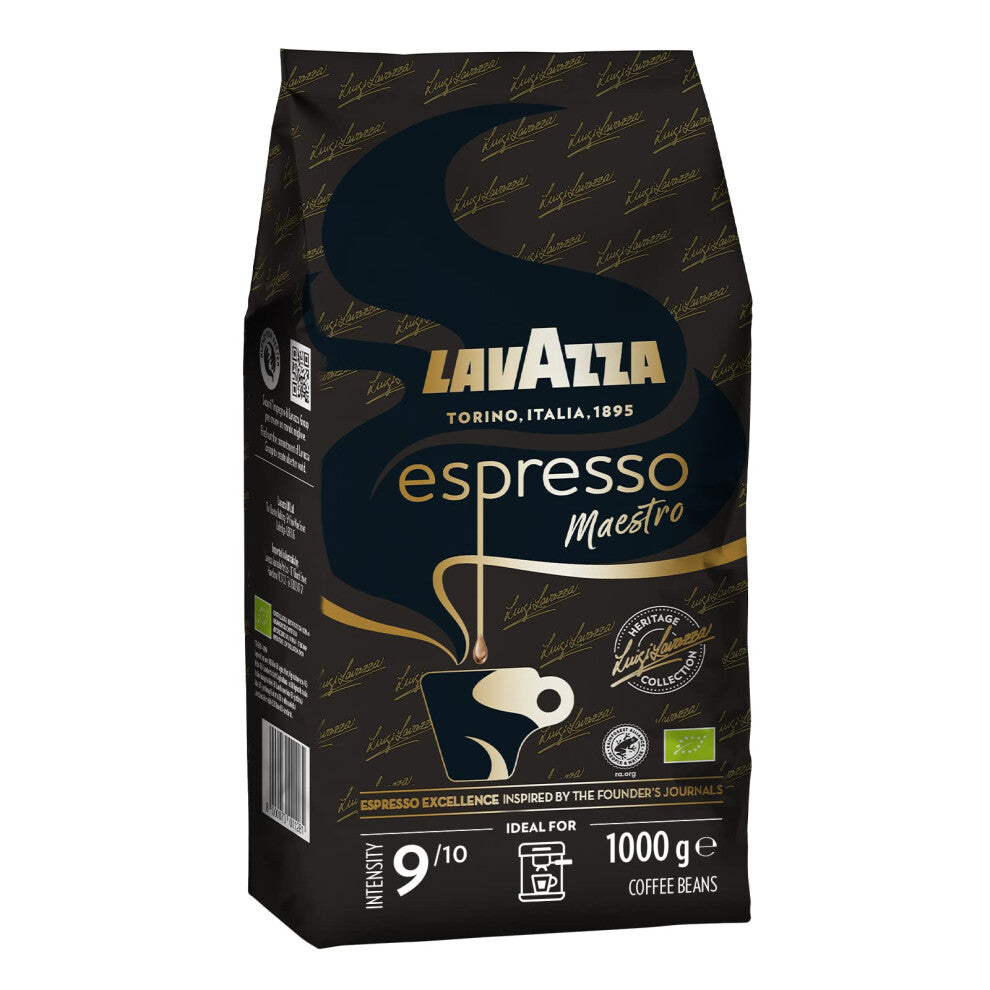 Lavazza, Espresso Maestro, Coffee Beans, Ideal for Espresso Machines, Balanced & Aromatic Taste, Intensity 9-10, Dried Fruit & Chocolate Notes, 100%