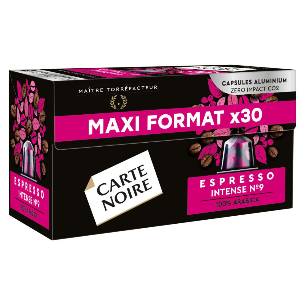 Carte Noire, Espresso Intense, Nespresso Compatible Aluminium Capsules, 1 Pack of 30 Coffee Pods, 100% Arabica, Dried Fruit and Chocolate Notes,