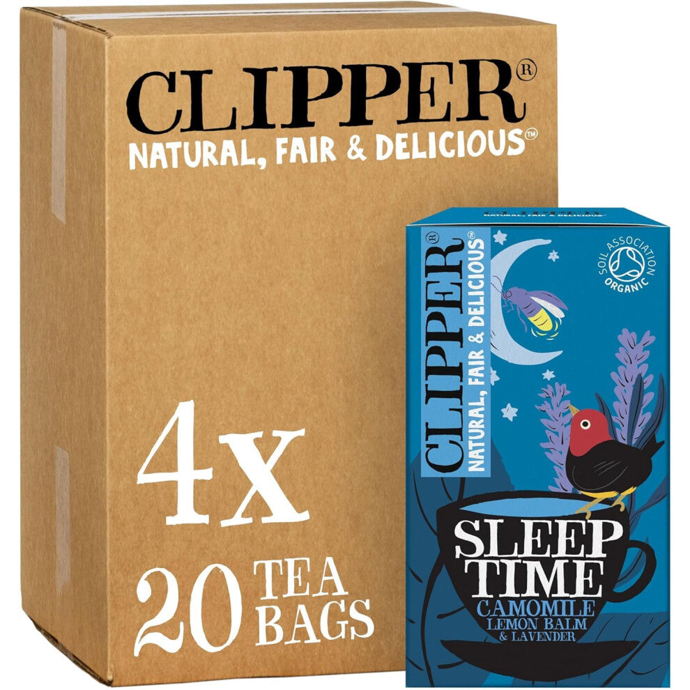 Clipper Sleep Time Infusion Teabags | 80 Chamomile, Lemon Balm and Lavender Tea Bags (4x Boxes of 20) | Caffeine-Free Herbal Tea Bags | Natural,