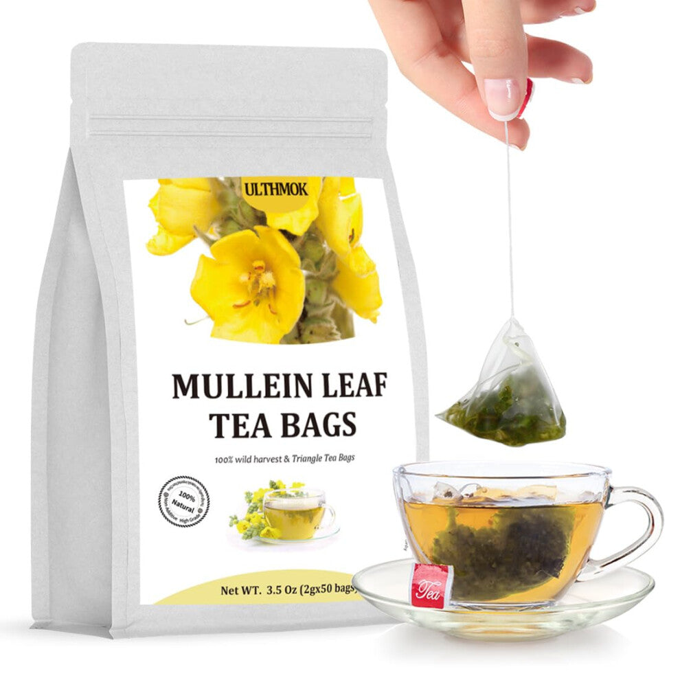 Premium 50 Mullein Leaf Tea Bags. Made with 100% Pure Mullein Leaves, for Lungs Cleanse and Respiratory Support, No Flavoring & No Additives &