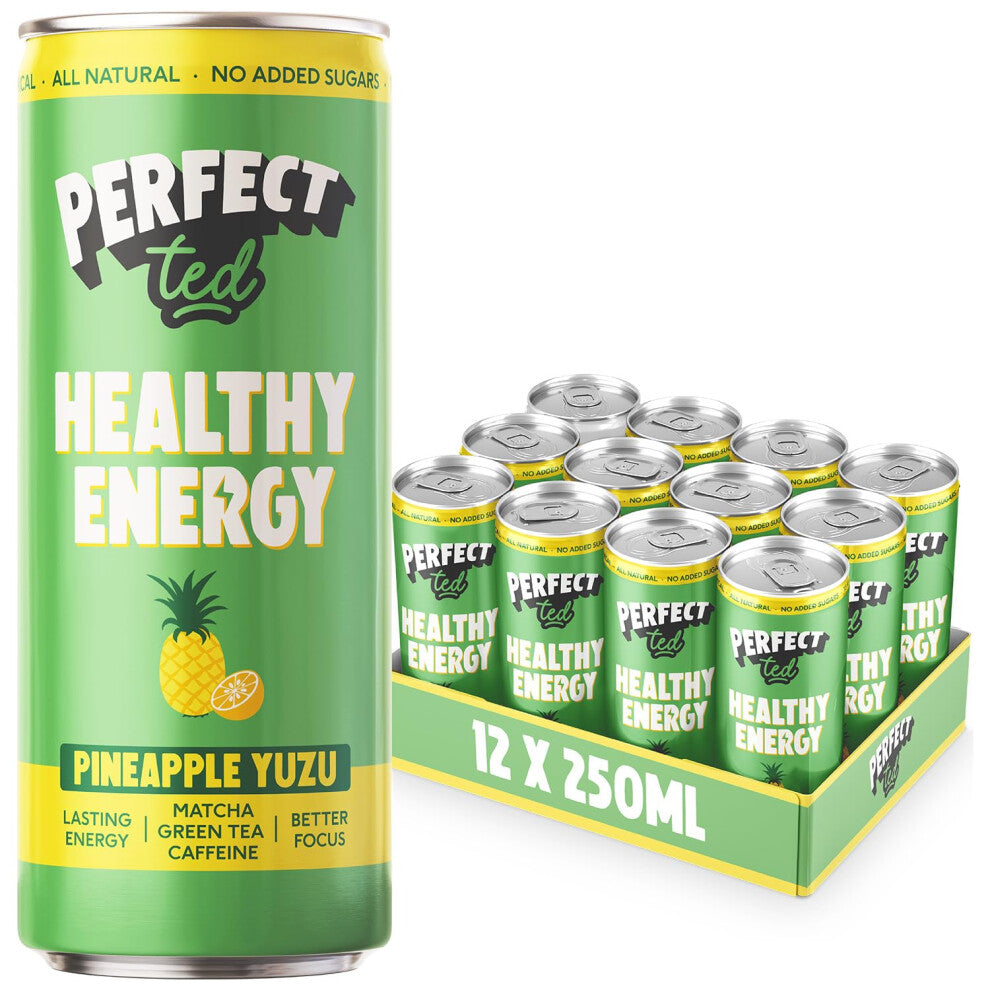 Perfect Ted Healthy Energy Drink | Pineapple Yuzu Box of 12 x 250ml Cans | Clean Energy Drink Gift Set | All-Natural Sustained Energy | 13KCAL | 80MG