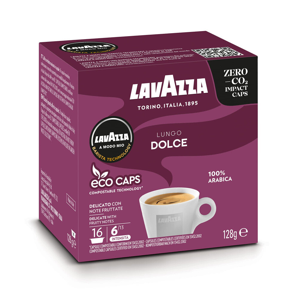 Lavazza A Modo Mio Lungo Dolce, 96 Coffee Capsules, with Aromatic Notes of Dried Fruits, for a Sweet Espresso, 100% Arabica, Intensity 6-13, Medium