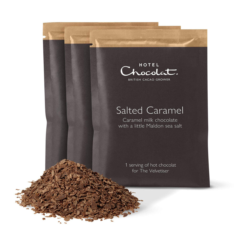 Hotel Chocolat Salted Caramel Hot Chocolate Sachets - Luxury Chocolate Flakes - Pack of 20 Single-Serve Sachets, 700g - Made To Pair With The
