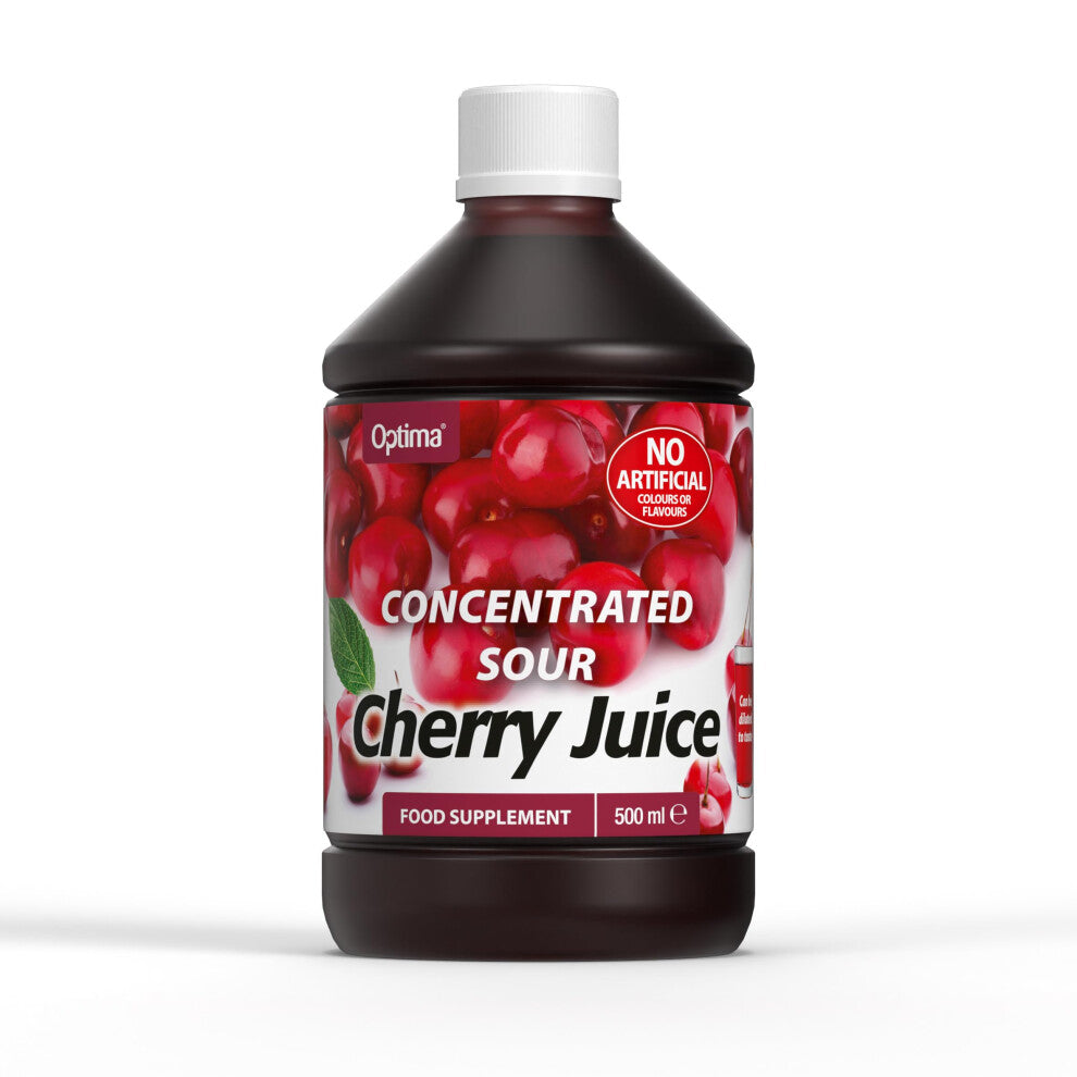 Optima Sour Cherry Juice Concentrate, Natural, Vegan, No Artificial Flavours or Colours, Food Supplement, 500 ml Bottle