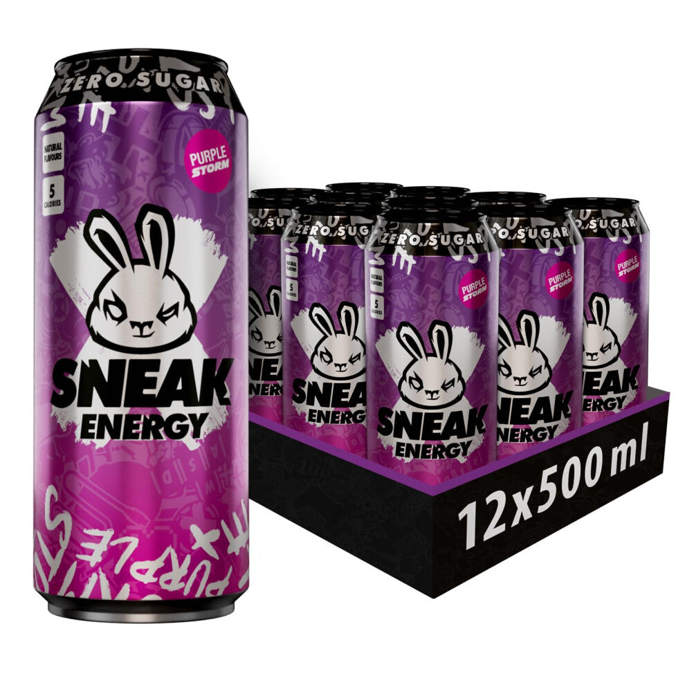 SNEAK Energy Drink Cans | Purple Storm | No Sugar. No Nasties. Just Natural Caffeine, Focus Boosting Nootropics in a Can | 500ml x 12