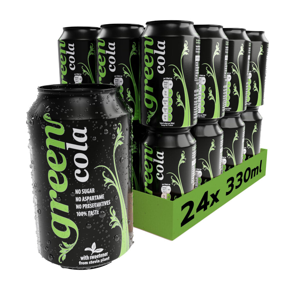 Green Cola - Zero Calorie Sparkling Soft Drinks - Sweetened with Stevia, Sugar-Free, Natural Caffeine, No Aspartame - Delicious and Healthy
